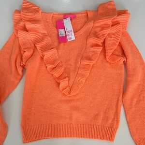 Lilly Pulitzer Vibrant Orange Ruffled V-Neck Sweater